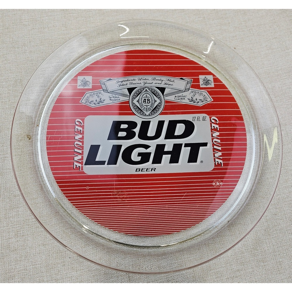 Bud Light Beer Genuine Glass Tray‎ Advertising Collectible Round 13 inch